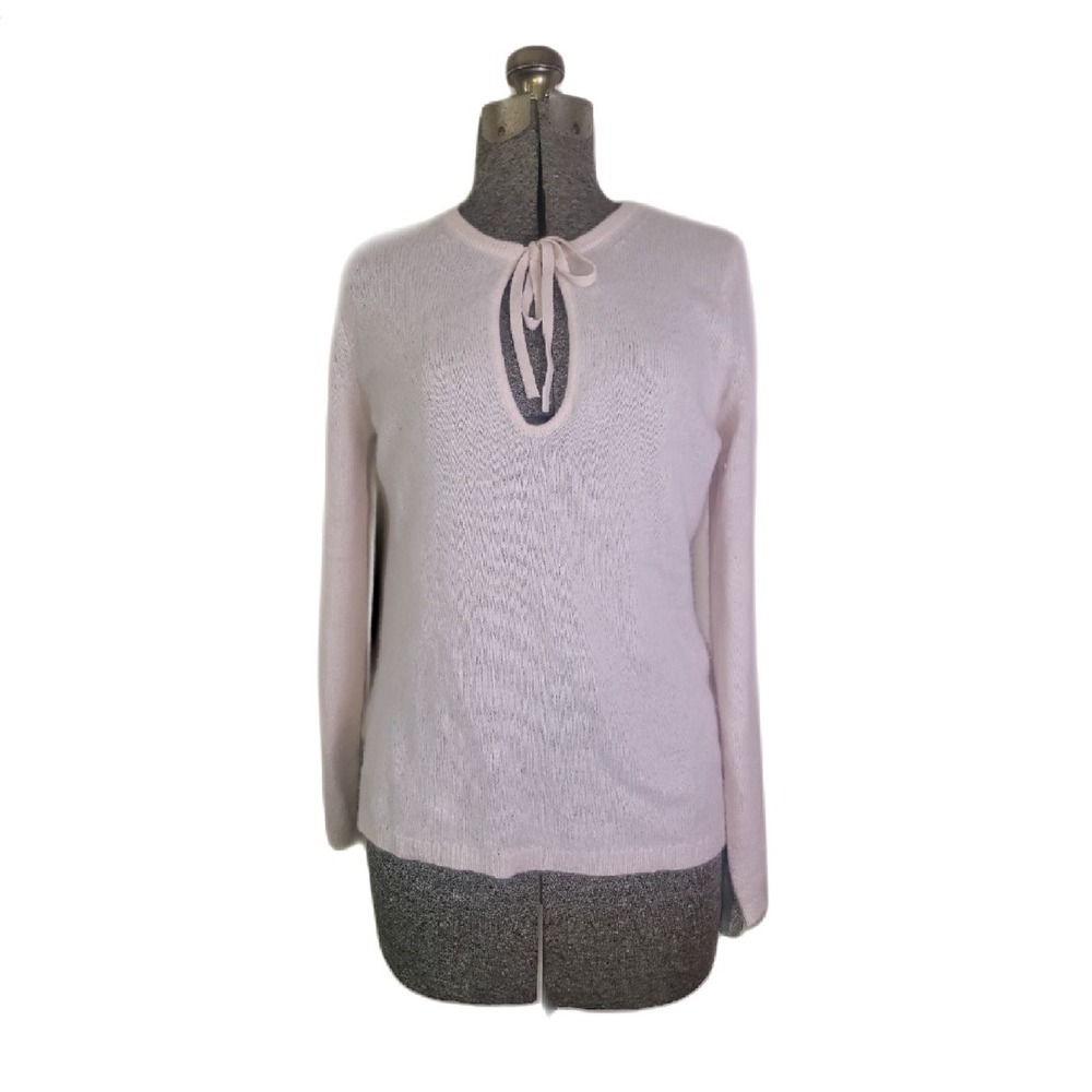 White And‎ Warren Cashmere Sweater Baby Pink Keyhole Tie Front Soft XS Old Money